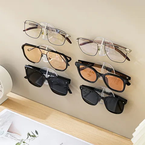 Wall Mounted Transparent Glasses Storage Rack No Drill Adhesive Sunglasses Display Stand Invisible Holder Home Organization