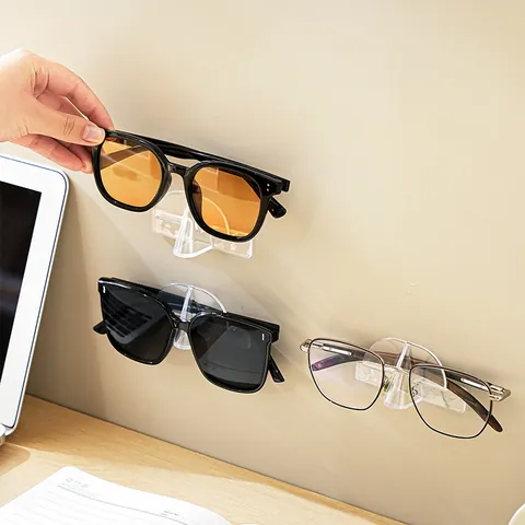 Wall Mounted Transparent Glasses Storage Rack No Drill Adhesive Sunglasses Display Stand Invisible Holder Home Organization