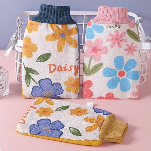 Polyester Peeling Waschlappen Tiefenreinigung Verdicktes Duschhandschuh Blumendruck Badetuch Für Erwachsene Zuhause Badezimmer
