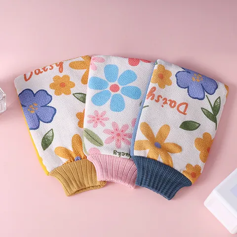 Polyester Peeling Waschlappen Tiefenreinigung Verdicktes Duschhandschuh Blumendruck Badetuch Für Erwachsene Zuhause Badezimmer