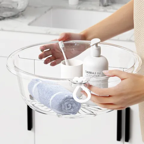 Modern Transparent PET Plastic Sakura Washbasin Round Thickened Face Basin With Hanging Hole For Dormitory Bathroom Kitchen