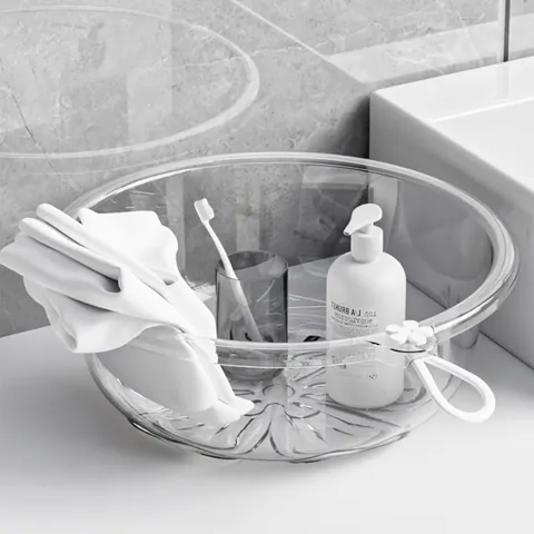 Modern Transparent PET Plastic Sakura Washbasin Round Thickened Face Basin With Hanging Hole For Dormitory Bathroom Kitchen