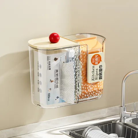 Wall Mounted Transparent Acrylic Tissue Box Waterproof Dual Compartment Paper Towel Holder for Bathroom Kitchen Modern Storage Box