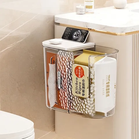 Waterproof Wall Mounted Bathroom Tissue Box Double Layer Storage Holder For Dry Wet Use Luxury Paper Box With Top Shelf
