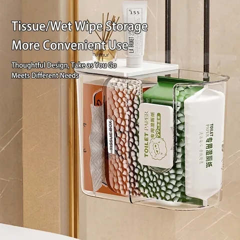 Waterproof Wall Mounted Bathroom Tissue Box Double Layer Storage Holder For Dry Wet Use Luxury Paper Box With Top Shelf
