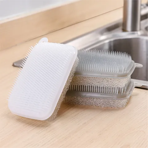Double-sided Sponge Cleaning Brush For Fruit Vegetable Dish Scrubber Plastic Hangable Kitchen Deep Cleaning Scrub Brush