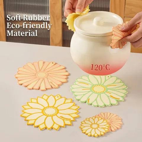 Daisy Sunflower Silicone Coaster Heat Resistant Placemat Nordic Style Floral Table Mat Non-slip Bowl Pot Holder Home Decor