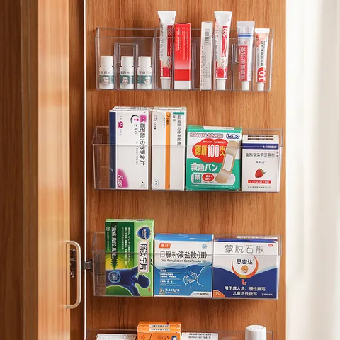 Japanese Style Wall Mounted Transparent Storage Box Clear PET Plastic Medicine Organizer Shelf For Kitchen Bathroom Home