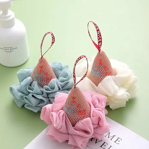 Ice Cream Shaped Bath Ball PE Mesh Shower Sponge Scrubber With Hanging Rope For Body Cleaning Exfoliating Bathroom Accessories