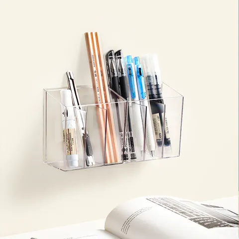 Wall Mounted Transparent PET Storage Box Punch Free Multi Compartment Cosmetic Organizer For Lipstick Skincare Medicine