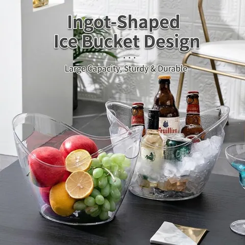 Transparent Acrylic Plastic Ingot Ice Bucket Large Capacity Portable Handled Beer Wine Chiller For Bar KTV Party Beverage Tub Chilling Tub