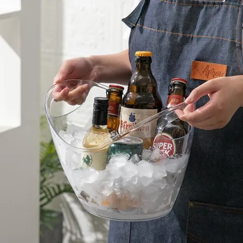 Transparent Acrylic Plastic Ingot Ice Bucket Large Capacity Portable Handled Beer Wine Chiller For Bar KTV Party Beverage Tub Chilling Tub