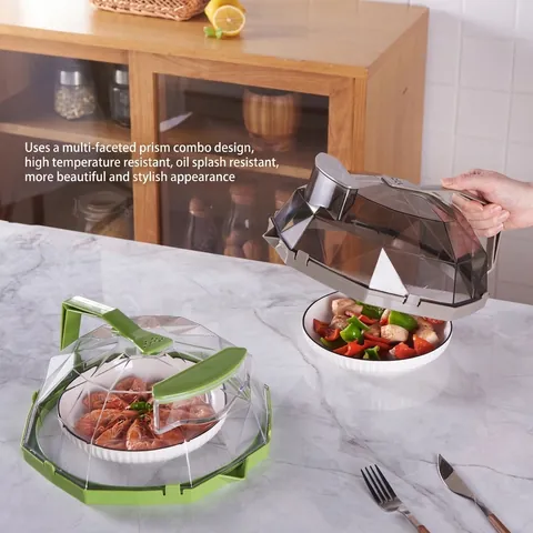 Microwave Splatter Cover Heat Resistant Food Heating Lid Splash Guard Transparent PC Geometric Cover For Home Kitchen