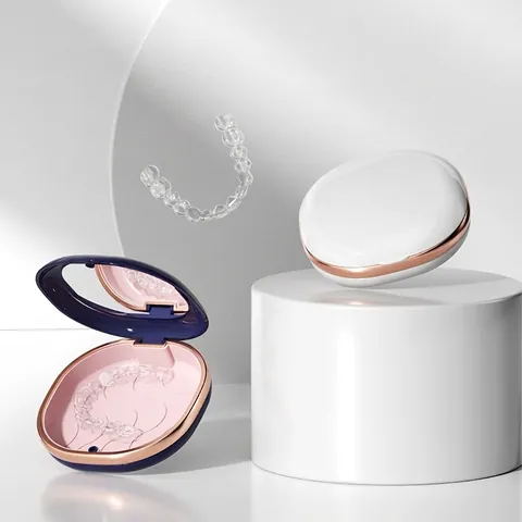 Custodia Portatile Per Protesi Dentarie Con Specchio Bordo Oro Rosa Contenitore Impermeabile Per Apparecchi Per Viaggi Casa