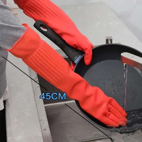 Thickened Rubber Household Gloves Waterproof Warm Long Dishwashing Laundry Cleaning Gloves for Winter Housework Protection