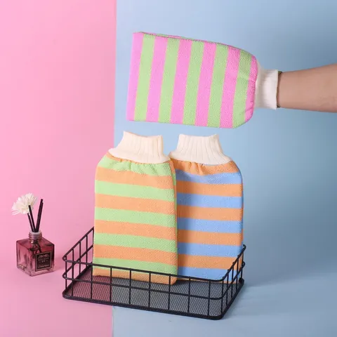 Rainbow Striped Exfoliating Bath Mitt Double Layered Polyester Viscose Shower Towel For Body Cleaning Dead Skin Removal