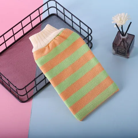 Rainbow Striped Exfoliating Bath Mitt Double Layered Polyester Viscose Shower Towel For Body Cleaning Dead Skin Removal