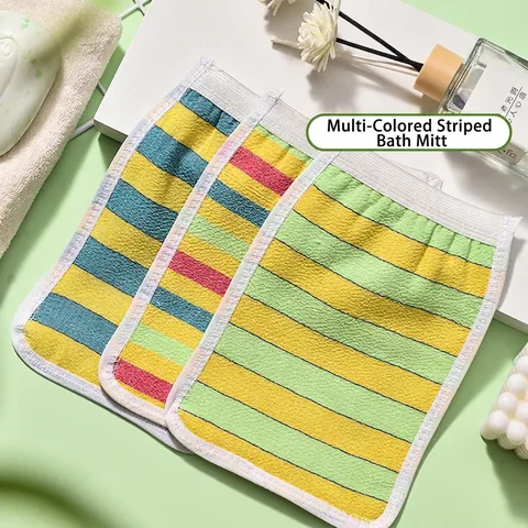 Exfoliating Bath Gloves Korean Striped Body Scrubber Gloves Polyester Deep Cleaning Back Scrubbing Mitts For Men Women Shower Bathroom