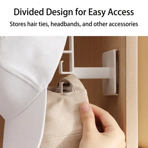 Minimalist White L-Shaped No-Drill Storage Rack Wall Mounted Headband Hair Accessories Hat Organizer ABS Hanging Rail For Closet