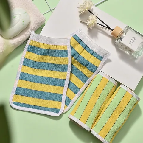 Exfoliating Bath Gloves Korean Striped Body Scrubber Gloves Polyester Deep Cleaning Back Scrubbing Mitts For Men Women Shower Bathroom