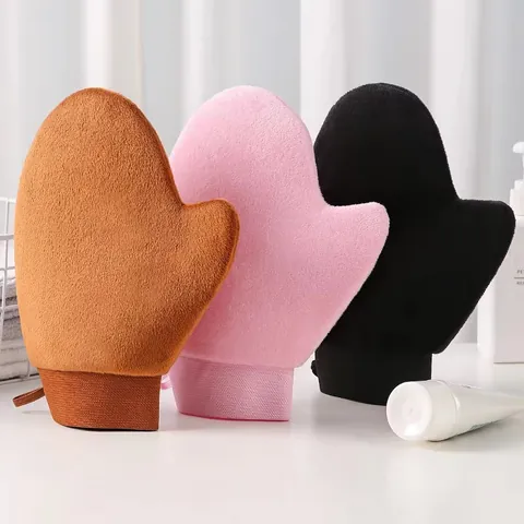 Self Tanning Mitt Applicator For Body Lotion Sunless Tanner Glove Microfiber Flocking Tanning Applicator With PE Waterproof Liner