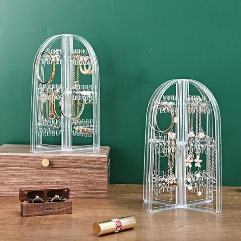 Clear Plastic Jewelry Organizer Box Large Capacity Foldable Earring Display Stand For Women Necklace Stud Holder Rack