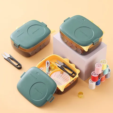 Household Portable Sewing Kit Multi-functional Needle Thread Storage Box For Hand Sewing Repairs Green Dinosaur Design Organizer