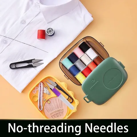 Household Portable Sewing Kit Multi-functional Needle Thread Storage Box For Hand Sewing Repairs Green Dinosaur Design Organizer
