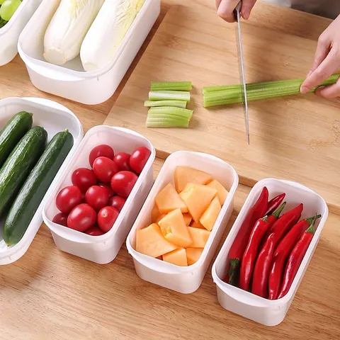Food Grade Plastic Refrigerator Food Storage Box White Stackable Sealed Container For Meat Fruit Vegetable Kitchen Organizer