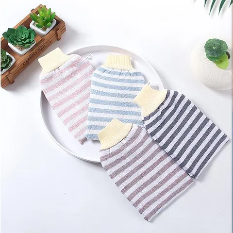 Koreanischer gestreifter Peeling-Badehandschuh Viskose-Schrubbhandschuh für Damen Hautreinigung Tiefenpeeling-Duschhandschuh