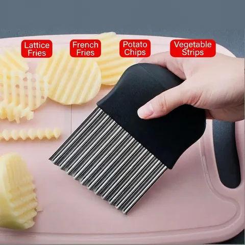 Stainless Steel Crinkle Potato Cutter Wave Slicer Wavy Blade Manual Vegetable Slicing Tool With Ergonomic Plastic Handle
