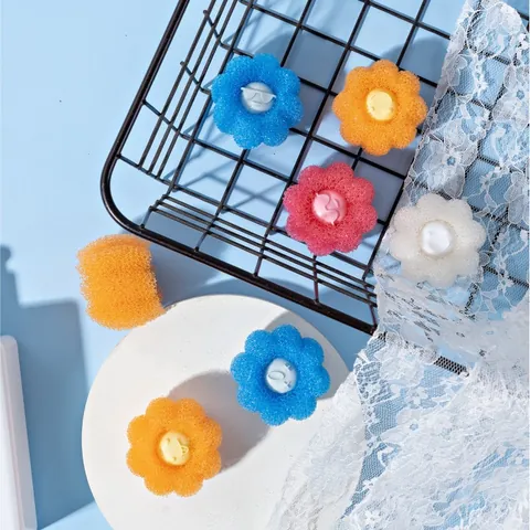 Washing Machine Cleaning Ball Reusable Anti-Winding Laundry Ball Pet Hair Remover Sponge Flower Shaped Laundry Filter Cleaning Tool