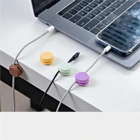 Macaron Shape Desktop Cable Organizer Self Adhesive Cord Management Clips For USB Earphone Wires Office Home Desk Storage