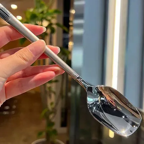 Stainless Steel Long Handle Spoon Lantern Design Mirror Polished Dessert Ice Cream Soup Spoon Golden Silver Tableware for Home Restaurant
