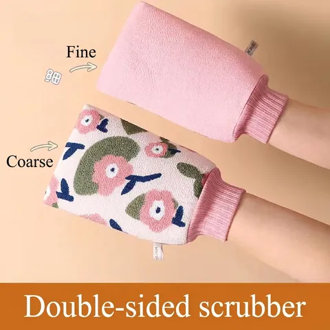 Floral Print Double-Sided Scrubbing Bath Mitt Cotton Body Exfoliating Gloves Romantic Autumn Style Shower Scrubber For Women Men