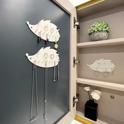 Crochet Adhésif Mural Hérisson Créatif Support de Rangement de Bijoux en Plastique Blanc Porte-Clés Organisateur Sans Perçage pour Entrée Salle de Bain