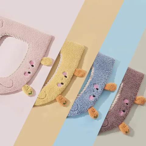 Cartoon Rabbit Winter Warm Waterproof Toilet Seat Cover Plush Thickened Soft Toilet Seat Mat With Zipper For Home Bathroom