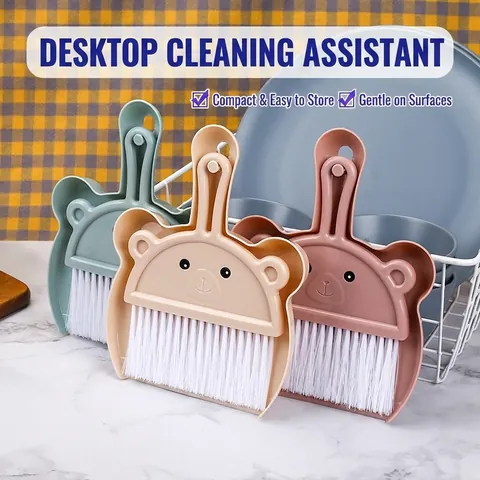 Mini Juego de Escoba y Recogedor de Escritorio Dibujos Animados Oso Pato Flor Cepillo de Limpieza Para Teclado Mesa Casa