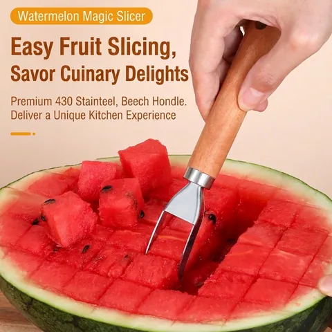 Cortador de Sandía de Acero Inoxidable Cuchillo de Tallar Con Mango de Haya Utensilios de Cocina para Bandejas de Frutas