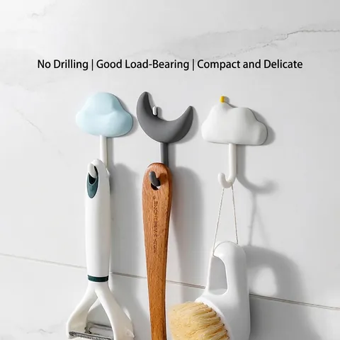Ganci da Parete Adesivi Creativi a Forma di Nuvola Luna Stella Senza Foratura Ganci in Plastica per Bagno Cucina Set da 3 Pezzi