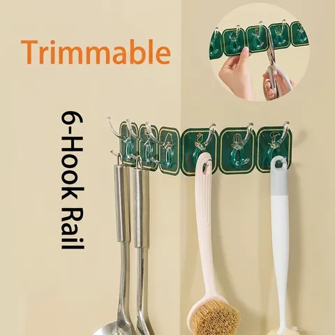 Punch-Free Row Hooks Long Strip Self Adhesive Wall Hooks For Clothes Towel Hanging Transparent Storage Hooks For Kitchen Bathroom