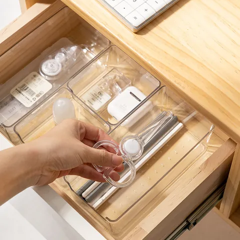 Japanese Minimalist Transparent Plastic Drawer Organizer Tray Clear Storage Box For Kitchen Cutlery Stationery Tool Desk Divider Organization