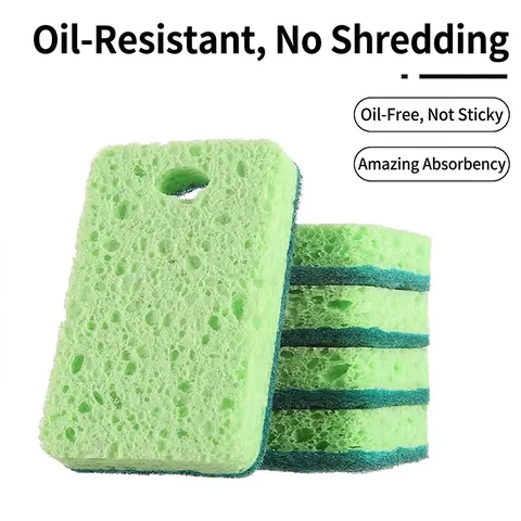Double Sided Kitchen Cleaning Sponge With Hanging Hole Wood Pulp Material For Dishwashing Scouring Pad Pot Pan Oil Removal