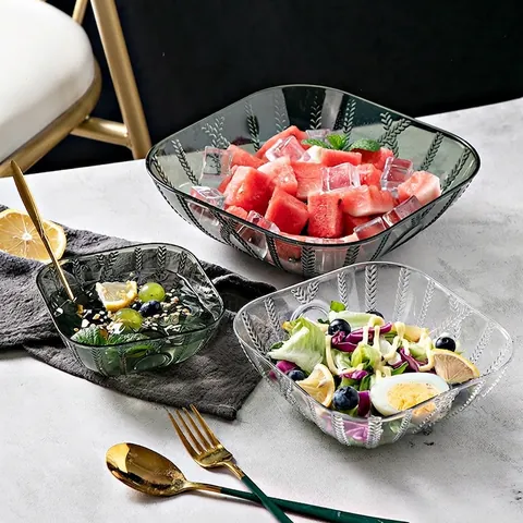 Modern Minimalist Square Crystal Clear Plastic Fruit Plate With Wheat Pattern Relief For Living Room Serving Bowl Home Decor
