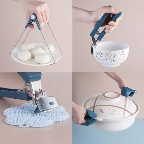Stainless Steel Anti-scald Clip Silicone Bowl Gripper Dish Lifter Kitchen Insulation Gloves Heat Mat Kitchen Safety Tool