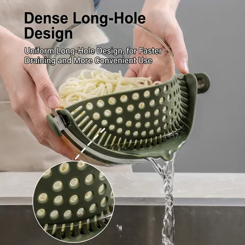 Silicone Pot Side Strainer Clip-on Kitchen Draining Tool For Vegetables Noodles Heat Resistant Flexible Filter Board For Cooking