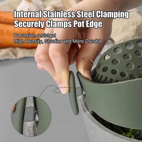 Silicone Pot Side Strainer Clip-on Kitchen Draining Tool For Vegetables Noodles Heat Resistant Flexible Filter Board For Cooking