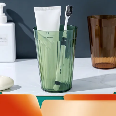 Minimalistischer Transparenter PET Mundspülbecher Vertikale Streifen Rutschfester Zahnbürstenhalter Badezimmerbecher