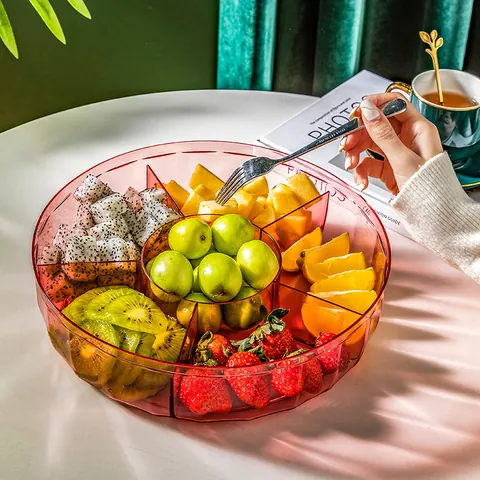 European Style Divided Fruit Plate With Lid PET Plastic Nut Storage Tray For Living Room Coffee Table Wedding New Year Gift