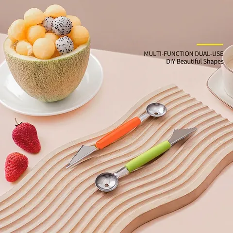 Dual Head Stainless Steel Fruit Baller Melon Scooper Carving Knife Multifunctional Fruit Platter DIY Tool Non Slip Handle